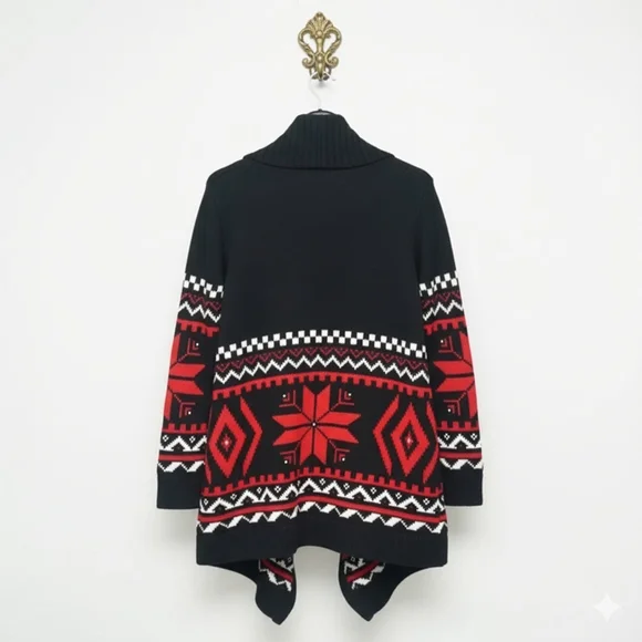 LAUREN Ralph Lauren NWT Black Red & White Christmas Shaw Collar Sweater Large - Picture 5 of 7